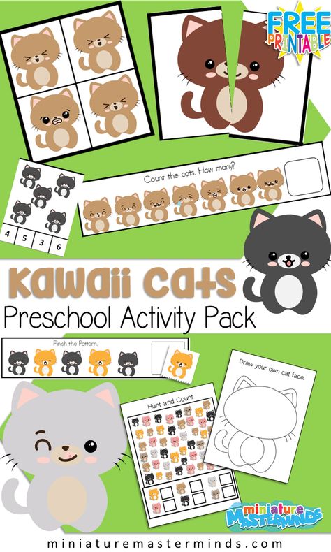 Kawaii Cats Preschool Activity Pack Free Printable Cat Theme Activities For Preschool, Preschool Cat Activities, Cat Activities For Kids, Pet Crafts Preschool, Cat Crafts Preschool, Preschool Pets, Pet Crafts, Pet Theme, Pets Preschool Theme