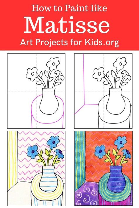 Henri Matisse Art Projects For Kids, Matisse Art Project, Matisse Inspired Art, Art Classes For Kids, Group Art Projects, Paul Klee Art, Matisse Paintings, Kindergarten Art Projects, Tutorial Drawing