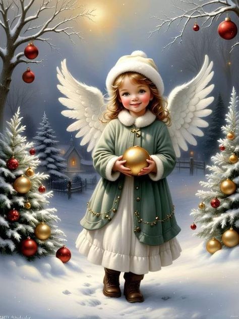 A Holly and Mistletoe Christmas | Good night friends | Facebook Angel Images, Vintage Christmas Images, Animated Christmas, Angel Pictures, Christmas Scenes, Christmas Wall Art, Christmas Images, Christmas Pictures, Vintage Cards