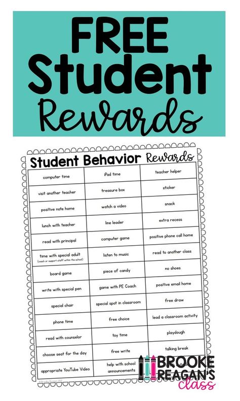 Free classroom behavior reward list for teachers to use with their students and help motivated them in the classroom to work towards behavior goals and behavior expectations. This is a free list and almost everything on this list will cost you nothing and be easy low prep to no prep. Free Student Rewards, Free Classroom Rewards, Pbis Rewards, Class Reward System, Behavior Expectations, Student Incentives, Reward Ideas, Classroom Store, Behavior Goals