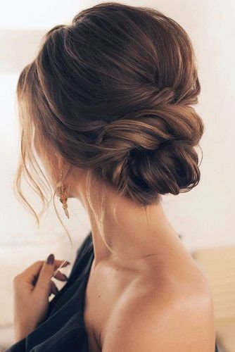 60+ Perfect Hair Updos For Perfect You ... Low Bun Wedding Hair For Long Hair, Wedding Hairstyles With Glasses, Modern Updo Hairstyles, Bangs Updo, Sanggul Modern, Updo Ideas, Diy Wedding Hair, Wedding Hairstyles Medium Length, Wedding Hair Inspiration