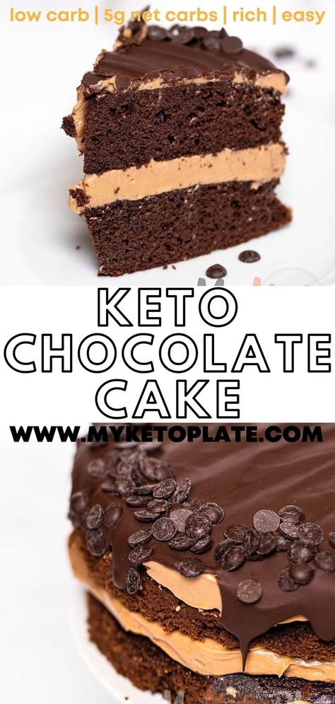 This keto chocolate cake with fluffy cake layers and a velvety chocolate cream cheese sugar-free frosting is super rich and decadent. Enjoy a coconut flour cake that has less 5g net carbs. Perfect if you're a chocolate lover on a keto diet! Best Keto Chocolate Cake, Coconut Flour Chocolate Cake, Coconut Flour Cake Recipes, Coconut Flour Cakes, Sugar Free Frosting, Keto Crackers, Low Sugar Diet Recipes, Keto Cakes, Keto Baking