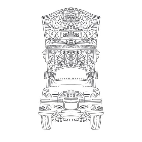 Sophie Hurst Illustration on Instagram: “Truck art line art, Pakistani style. Scroll through for coloured version and a quick process video.” Truck Art Pakistan, Truck Illustration, Pakistan Art, Pakistani Art, Clothes Illustration, Kutch Work Designs, Best Friend Drawings, Pakistani Style, Truck Art