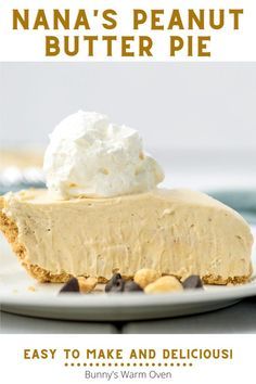 Peanut Butter Pie Graham Cracker Crust, Peanut Butter Cream Cheese Pie, Cream Cheese Peanut Butter Pie, Frozen Peanut Butter Pie, Pb Pie, Peanut Butter Pie Filling, Easy Peanut Butter Pie, Frozen Peanut Butter, Peanut Butter Pie Recipe