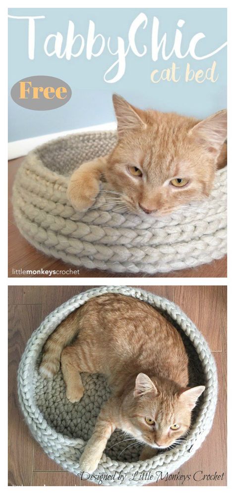 Cat Bed Free Crochet Pattern Variegated Crochet, Cat Bed Pattern, Pet Crochet, Crochet Cat Bed, Crochet Pet, Crochet Cat Toys, Chat Crochet, Cat Basket, Crochet Cat Pattern