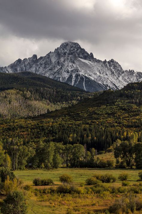 Snow Peaked Mountains over Pine Forest behind field on Colorado Ranch. Colorado Forest, Western America, Evergreen Colorado, Colorado Ranch, Dnd World, Forest Mountain, Snow Peak, Home Vibes, Landscape Background