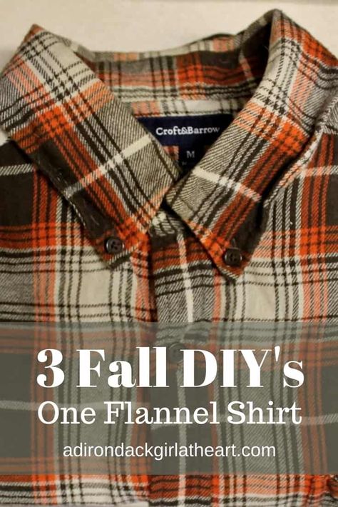 FLANNEL SHIRT DIY'S II Get instructions for completing three different flannel shirt projects: pumpkins, a bunting, and a coffee cozy. #thriftstore #flannelshirt #diyproject #craftproject #fall #pumpkin #bunting Flannel Crafts, Orange Paper Craft, Remaking Clothes, Bleaching Shirts, Fall Diy Projects, Flannel Fabric Projects, Fall Bunting, Flannel Shirt Refashion, Paper Craft Easy