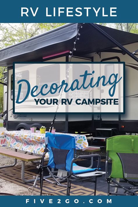 RV CAMPSITE SETUP AND DECORATING | How We Make a Campground Home. In today’s episode we head outside to show you how we setup and decorate our outdoor RV campsite space to make it into our own little home for the time we’re there. Learn the best method for securing your awning, which stakes are best for your outdoor mat, and some tips on running outdoor lights to liven up your space at night. You’ll also pick up some pointers on where to find our chairs, the lights we’re using, and a few ideas o Campsite Decorating, Campsite Setup, Decorating Your Rv, Rv Campsite, Camper Awnings, Rv Camping Tips, Camping Must Haves, Camper Hacks, Travel Trailer Camping