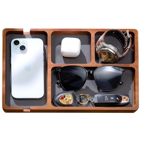 PRICES MAY VARY. 💎Versatile Organization: This premium wooden valet tray is designed with a leather inlay, offering a stylish and versatile storage solution for both nightstands and desks. 💎EDC Essentials Ready: Dedicated space for your Everyday Carry (EDC) items, including keys, phone, wallet, watch, and earbuds, ensures easy access and organized storage. 💎Quality Craftsmanship: Crafted with meticulous attention to detail, the wooden catchall tray exemplifies Shinpuru's commitment to premium Nightstand Desk, Edc Essentials, Leather Inlay, Nightstand Organization, Catchall Tray, Organized Storage, Valet Tray, Hanging Organizer, Desk Organizer