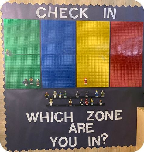 Emotional Impairment Classroom, Zones Check In Ideas, Daily Emotional Check In Classroom, Zone Of Regulation Check In, Zones Check In, Lego Zones Of Regulation, Feeling Check In Classroom, Emotion Check In Classroom, Classroom Feelings Check In