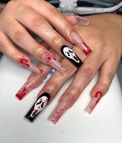 Ongles Gel Halloween, Scary Nails, Horror Nails, Holloween Nails, Halloween Acrylic Nails, Cute Halloween Nails, October Nails, Nails Halloween, Bling Acrylic Nails