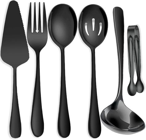 Amazon.com | IAXSEE 6 PCS Stainless Steel Serving Utensils, Large Serving Spoons Slotted Spoons, Forks, Ice Suger Tongs, Cake Server, Soup Ladle, Metal Utensils Set Great for Buffet Catering Banquet Party, Black: Serving Sets Buffet Catering, Pie Server, Ice Tongs, Soup Ladle, Slotted Spoons, Digital Kitchen Scales, Food Tongs, Serving Tongs, Utensils Set