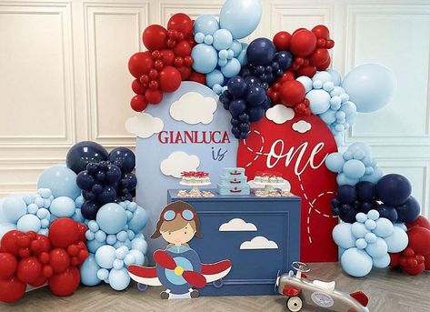 PRICES MAY VARY. 【What You'll Receive 】The package Includes 93 pack navy blue red balloons different sizes.Double layer red balloon (5"x15,12"x15,18''x1), double stuffed navy blue balloon (5"x15,12"x15,18''x1).Double layer macaron blue balloon (5"x15,12"x15,18''x1). A 16ft balloon strip tape. 100pcs glue point. A 33ft white curling ribbon. These double-layer matte red blue balloon and balloon garland decoration kits help you decorate your party more elegant and gorgeous 【Easy to Assemble】Setting Pilot Theme Birthday Party, Birthday Baseball Theme, Red Balloon Garland, Airplane Birthday Party Decorations, Balloon Arch Decorations, Birthday Planner, Nautical Party Decorations, Balloon Arch Kit, Airplane Birthday Party