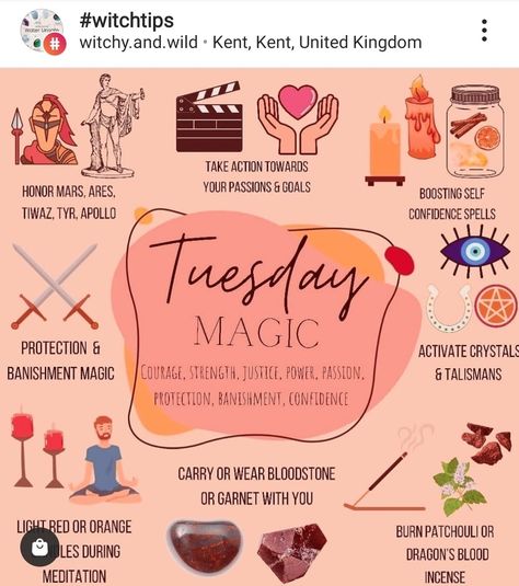 Tuesday Witchcraft, Tuesday Magickal Correspondences, Tuesday Rituals, Weekday Magick, Tuesday Witch, Tuesday Magick, Tuesday Magic, Daily Magic, Witch Rituals