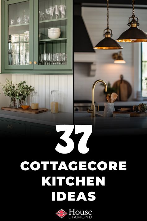 37 Cottage Core Kitchen Ideas Green Cottagecore Kitchen, Dark Cottagecore Kitchen, Cottagecore Kitchen Ideas, Cottage Core Kitchen Ideas, Kitchen Cottage Style, Green Cottage Kitchen, Dark Cottage Core Aesthetic, Small Cottage Kitchens, Cottage Core Kitchen