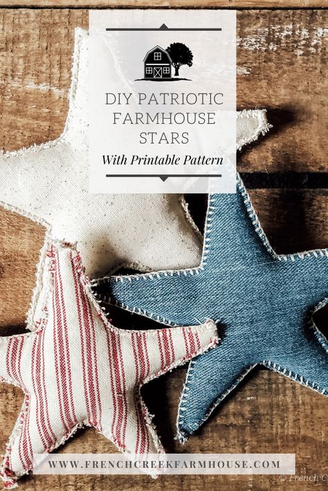 Patriotic Pillows Diy, 4th Of July Fabric Crafts, Patriotic Sewing Projects, Patriotic Bowl Fillers, Primitive Star Pattern Free Printable, Summer Bowl Fillers, Farmhouse Sewing Projects, Bowl Fillers Diy, Americana Crafts Diy