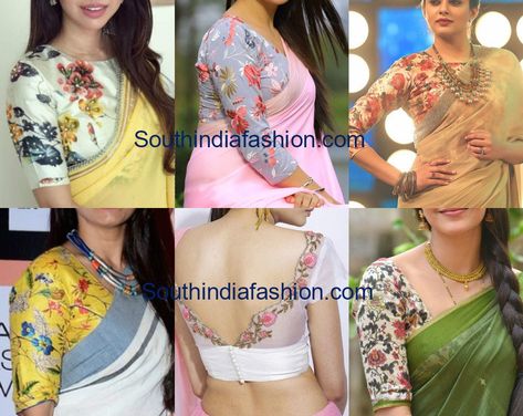 Floral Blouses With Plain Sarees- Spring In Winter | Floral blouse designs, Floral blouses saree, Plain saree Blouse With Plain Saree, Print Blouse Design, Floral Blouse Designs, Blouse Neckline, Plain Sarees, Netted Blouse Designs, Floral Blouses, Blouse Necklines, Blouse Designs Catalogue