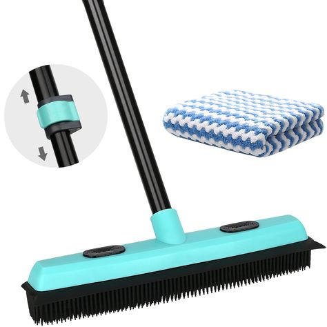 PRICES MAY VARY. 🌟【Rubber Broom Pet Hair Remover】Electrostatic rubber Bristles made from natural rubber, it acts like a magnet to absorb debris and hair. The rubber bristles scrape down and ball the hair from carpets, effectively cleans dust, hair, dirt, fur, debris, paper scrapes on tile hardwood floors short pile carpet or low carpets. 🌷【2 IN 1 Silicone Dog Hair Broom & Squeegee】The built-in squeegee for cleaning window or spills, works great to wipe away liquid spills on tile, concrete, or Carpet Rake, Rubber Broom, Hair Remover Tool, Dog Hair Removal, Push Broom, Dog Couch, Lint Remover, Pet Hair Removal, Cleaning Dust