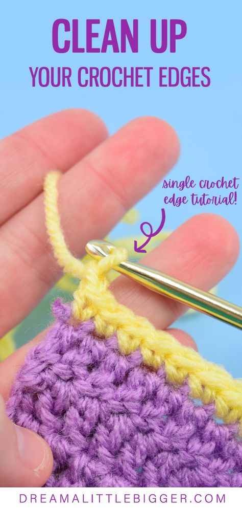 This single crochet edge is a beginner friendly way to clean up your ugly crochet edges. Super easy and makes a HUGE difference! Single Crochet Edging, Finish Crochet Edges, Edge Stitch Crochet, Single Crochet Borders For Blankets, Crocheted Edges And Borders, Border Stitch Crochet, Crochet Borders And Edges Free Pattern, Crochet Blanket Edges Ideas, Easy Crochet Borders For Blankets