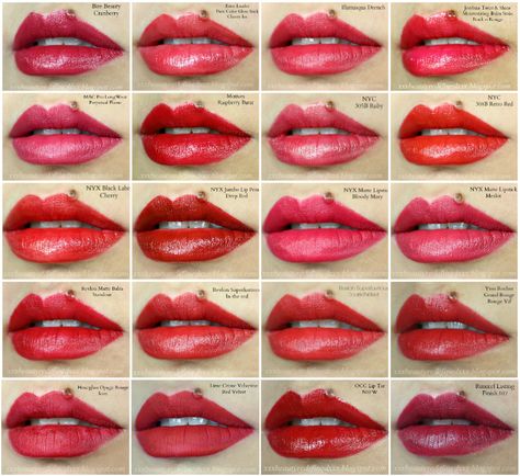 Roses Are Red, Violets Are Blue. I've Got 20 Shades of Red Swatched Just For You Nyc Lipstick, Blue Red Lipstick, Olive Skin Lipstick, Best Lipstick Brand, Mac Lipstick Shades, Best Lipstick Color, Lipstick For Dark Skin, Best Red Lipstick, Red Lip Gloss