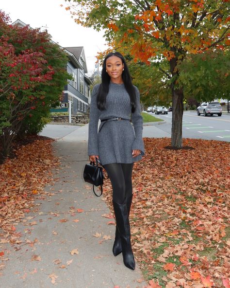 Shop Women's 120D Blackout Tights - A … and other curated products on LTK, the easiest way to shop everything from your favorite creators. Gray Sweater Dress Outfit, Knee High Boots Outfit, Outfit Grey, October Outfits, Fall Outfit Inspiration, High Boots Outfit, Sweater Dress Outfit, Top Fashion Bloggers, Grey Sweater Dress