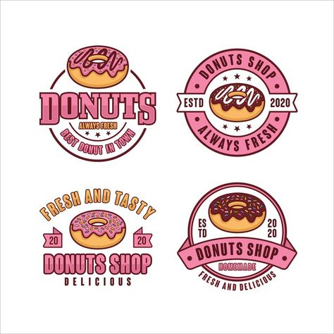 Donuts shop badge collection | Premium Vector #Freepik #vector #logo #food #menu #label Donut Shop Names Ideas, Donut Logo Design Ideas, Donuts Shop, Donuts Design, Help Logo, Eco Logo Design, Donut Drawing, Donut Logo, Shop Name Ideas