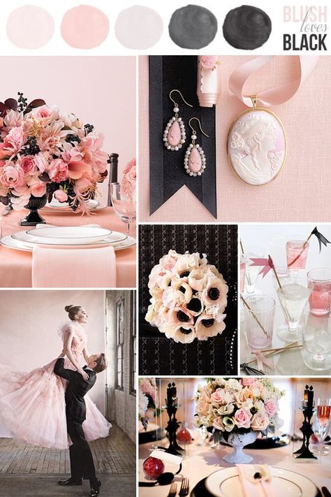 blush and black wedding color ideas / http://www.himisspuff.com/blush-and-black-wedding-ideas/ Light Pink And Black Wedding, Pink And Black Wedding Theme, Black Wedding Colors, Black Wedding Theme, Pink And Black Wedding, Blush Wedding Theme, Black Weddings, Soft Pink Wedding, Wedding Color Scheme