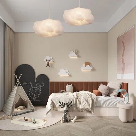 Isabelle & Max™ Hanging Cloud Pendant Light, Modern Fluffy Cotton Chandelier Ceiling Light, White | Wayfair Nursery Chandelier, Hanging Clouds, Decorative Pendant Lighting, Creative Kids Rooms, Kids Living Rooms, Cloud Lamp, Kids Room Lighting, Children Room, Room Kids