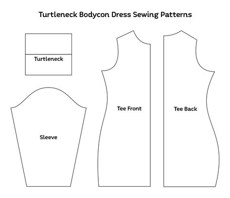 Mock Neck Dress Sewing Pattern, Sewing Pattern Bodycon Dress, Bodycon Dress Sewing Pattern Free, Free Turtleneck Sewing Pattern, Dress Sewing Patterns Free Pdf, Bodice Pattern Free Printable, Turtleneck Dress Pattern, Diy Bodycon Dress Pattern, Turtle Neck Dress Pattern