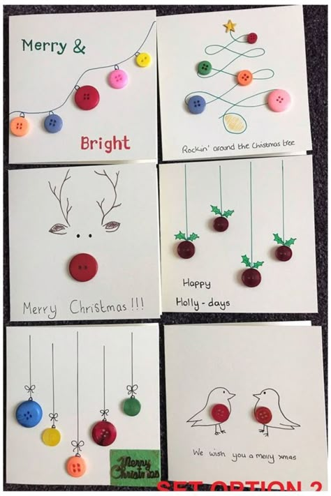 Cards With Buttons, Button Christmas Cards, Diy Holiday Cards, Christmas Cards Kids, Christmas Buttons, Happy Merry Christmas, Christmas Card Art, Homemade Christmas Cards, Christmas Card Crafts