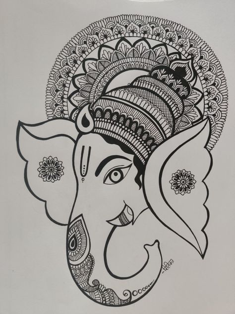 Mandala Drawing Painting, Ganesha Mandala Art Easy, Mandala Drawing Of God, Ganesh Mandala Art Easy, Ganesh Doodle Art, Drawing Pictures Pencil Art, Simple Pencil Drawings Easy, Mandala Art Simple Drawings, Ganesha Drawing Mandala