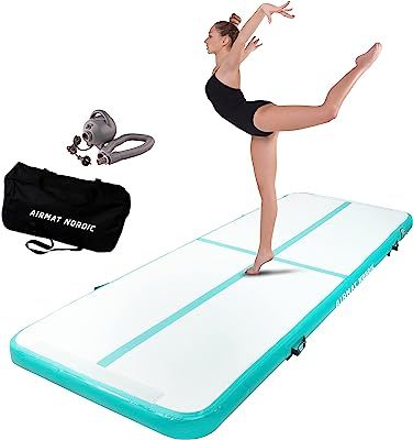 AirMat Nordic Air Mat Tumble Track 10ft/13ft/16ft/20ft/26ft with Electric Air Pump, Inflatable Gymnastics Mat for Home, Best for Gymnastics, Cheerleading, Yoga - 3'3" Wide and 4" Thick, Tumbling Mat Gymnastics Mats For Home, Tumble Track, Baseball Painting, Tumbling Mat, Gymnastics Tumbling, Tumble Mats, Air Track, Kids Gym, Gymnastics Training