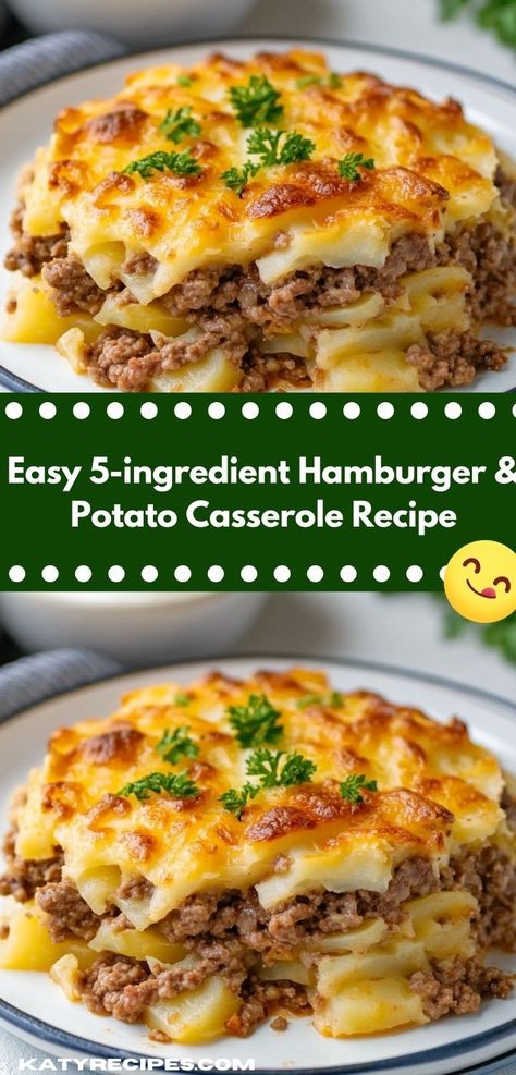 Looking for a hassle-free dinner solution? This Easy 5-Ingredient Hamburger & Potato Casserole is a delicious blend of flavors that brings the family together, making it perfect for busy weeknights. Hamburger And Potato Casserole, Hamburger Potato Casserole, Hamburger And Potatoes, Yummy Casserole Recipes, Comfort Dinner, Hamburger Casserole, Easy Hamburger, Potatoe Casserole Recipes, Beef Casserole Recipes