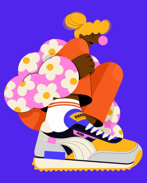 Sneakers Illustration, Puma Future Rider, Illustration Art Design, People Illustration, Flat Illustration, Illustration Character Design, Editorial Illustration, 만화 그림, Grafik Design