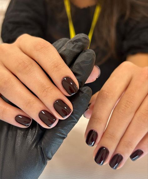 deep chocolate brown nail color with mid length square shape Short Gel Nails Black, Kutek Disney, Nagellack Trends, Short Gel Nails, Nagel Tips, Business Savvy, Smink Inspiration, Makijaż Smokey Eye, Thanksgiving Nails