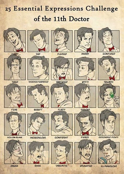 Facial expressions of the Eleventh Doctor Expression Challenge, Doctor Who Tv, Doctor Who Fan Art, Hello Sweetie, Mad Man, Doctor Who Art, 11th Doctor, Eleventh Doctor, Wibbly Wobbly Timey Wimey Stuff