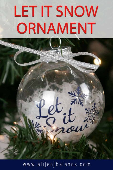 Let It Snow Christmas ornaments with snow inside are a beautiful addition to your tree this year. These DIY Cricut ornaments are made with a let it snow free svg. These are great Cricut Christmas decorations to make. The Cricut let it snow vinyl for the Christmas ornaments makes it so simple. These are extra fun because their filled with snow that moves when they are shaken. This tutorial will take you through all the steps to make these vinyl Christmas ornaments. Diy Snow Ornaments, Diy Cricut Ornaments, Cricut Christmas Decorations, Vinyl Christmas Ornaments, Snow Inside, Cricut Ornaments, Snow Ornaments, Snow Theme, Clear Ornaments