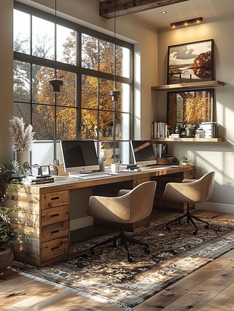 Couple Work Space Office Ideas, Two Person Small Office, Home Office For 2 People, Office Ideas For Two People, Home Office Ideas For Two, Dual Office, Havenly Office, Home Office For Two People, Shared Office Space Ideas