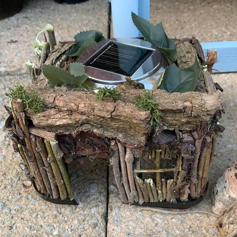 Mum makes fairy garden for free – using an old butter tub and twigs, and some homemade salt dough Diy Fairy Garden Ideas Homemade How To Make Tree Houses, Fairy Garden Around Tree Base, Fairy House Diy How To Make A, Twig Fairy House, Diy Fairy Garden Ideas Homemade, Homemade Fairy Garden Ideas, Fairy Garden Houses Homemade, Homemade Salt Dough, Toad Abode