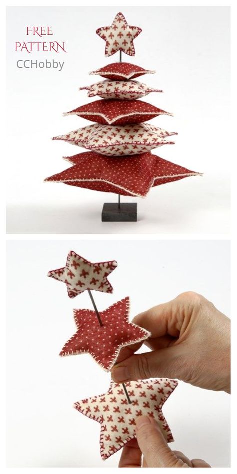 DIY 3D Stacked Star Christmas Tree Free Sewing Patterns | Fabric Art DIY Decoracion Navidad Diy, Christmas Diy Sewing, Christmas Crafts Sewing, Fabric Christmas Decorations, Fabric Art Diy, Christmas Sewing Patterns, Christmas Decorations Sewing, Jul Diy, Christmas Fabric Crafts