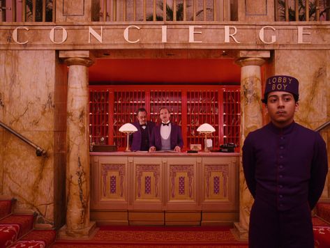 Hotel Grand Budapest, Wes Anderson Photography, Grand Budapest Hotel Film, Lobby Desk, Seven 1995, Wes Anderson Aesthetic, Lobby Boy, Wes Anderson Style, The Grand Budapest Hotel