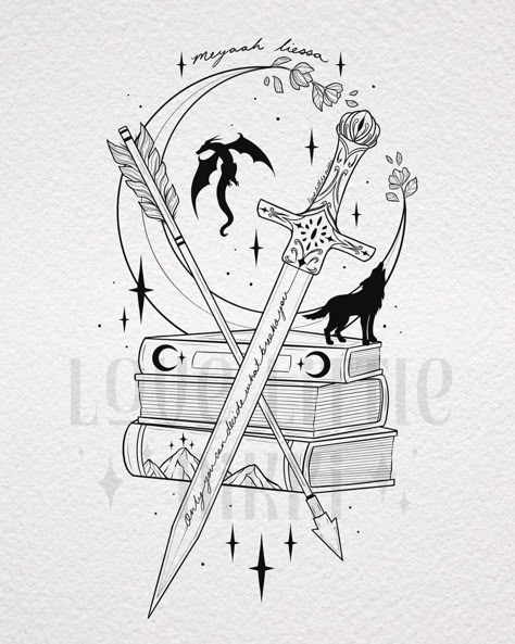 Tattoos For Women Books Design, Fairy Book Tattoo, Sjm Book Tattoos, Sjm Universe Tattoo Ideas, Drawing To Color In, Only You Decide What Breaks You Tattoo, From Blood And Ash Tattoo Ideas, Dragon And Book Tattoo, Only You Can Decide What Breaks You