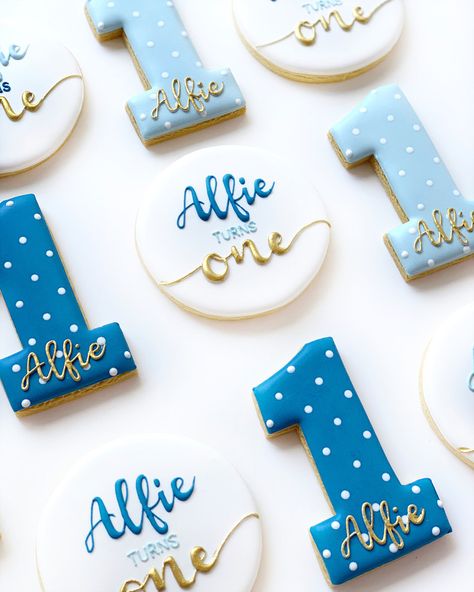 Alfie's 1st Birthday cookies Baptism Desserts, 1st Birthday Cookies, Beer Birthday Party, Birthday Biscuits, First Birthday Cookies, Cookie Cake Birthday, Baby Boy First Birthday, Beer Birthday, Sugar Cookie Designs