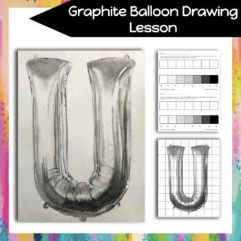 This is a lesson designed to teach value, grid drawing, and shading. In this lesson students will draw a silver balloon of their choice using the grid method. Students will create a value scale and shade the drawing using shading techniques to create a realistic balloon.  This lesson will teach students about the correct graphite pencils to use, tips for using the pencil, how to find values in a drawing and how to find the relationship between values. Great lesson to use for an introduction to d Middle School Shading Projects, Middle School Drawing Projects, Foil Balloon Drawing, Value Drawing Ideas, Highschool Drawing, Art Warmups, 6th Grade Art Lessons, Drawing And Shading, Value Scale