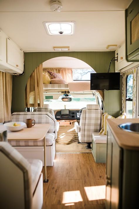 Josh and Jenna have finished the renovation of their RV, reviving the interiors with paint, fresh flooring and upholstery, clever storage solutions, and vintage inspired décor. Step inside.