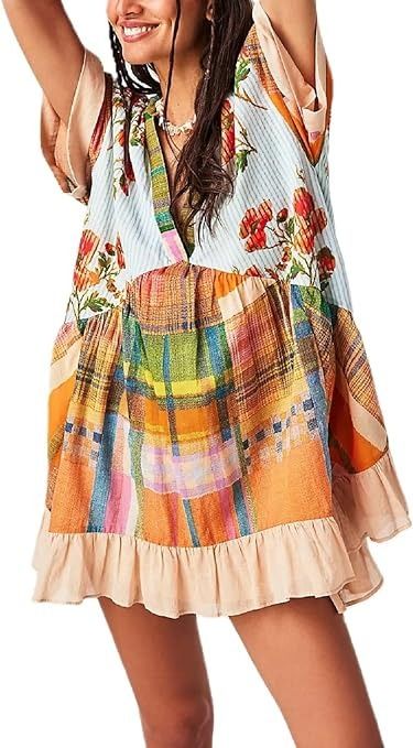 Women Bohemian Floral Mini Dress Boho Puff Sleeve V Neck Dress 2024 Summer Beach Short Dress(C Boho Beige V Neck Dress,M) at Amazon Women’s Clothing store Amazon Mini Dress, Beach Short Dress, Short Beach Dresses, Summer Beach Shorts, Beige Boho, Dress 2024, Bohemian Floral, Dress Boho, Dress C