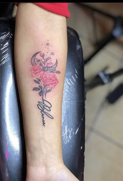 Rose Name Tattoo, Watercolour Tattoo Men, Rose Tattoo With Name, Luna Tattoo, Tattoo Watercolor, Female Tattoo Artists, Crown Tattoo, Next Tattoo, Tattoo Removal