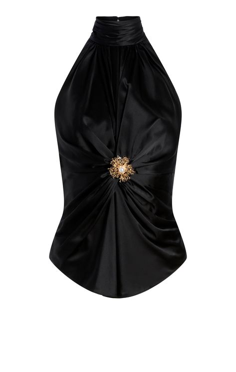 Experience luxury and elegance with our Rachel Top. Made from silk, this halter top boasts a sleeveless design and features a keyhole and brooch detail. Perfect for a night out, its black color adds sophistication to any outfit. Indulge in comfort and style with the Rachel Top. Details Zipper closureFabric: SilkHalter silhouetteKey hole detailSleeveless Content and Care 100% SilkDry CleanImported Measurements 22.75in/57.79cm from necklineMeasurements from size S Silk Blouse Outfit, Mode Zara, Skirt Coverup, The Rachel, Evening Tops, Denim Outerwear, Tank Top Camisole, Knitted Tank Top, Long Tops