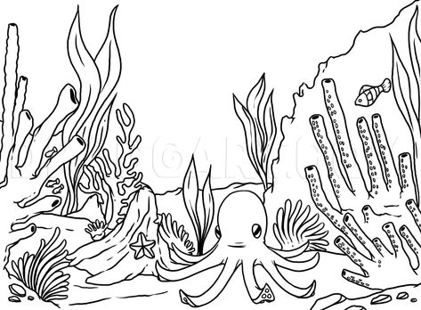 Coral Reef Plants, Coral Reef Drawing, Coral Drawing, Coral Reef Color, Under The Sea Animals, Ocean Coloring Pages, Coloring Pages Inspirational, Scene Drawing, Mermaid Coloring Pages