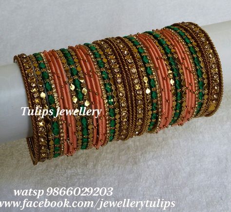 Bangles Setting Ideas, Silkthread Bangle, Bangles Aesthetic, Orange Bangles, Elegant Bangles, Colourful Bangles, Khan Khan, Bangle Collection, Bangles Collection